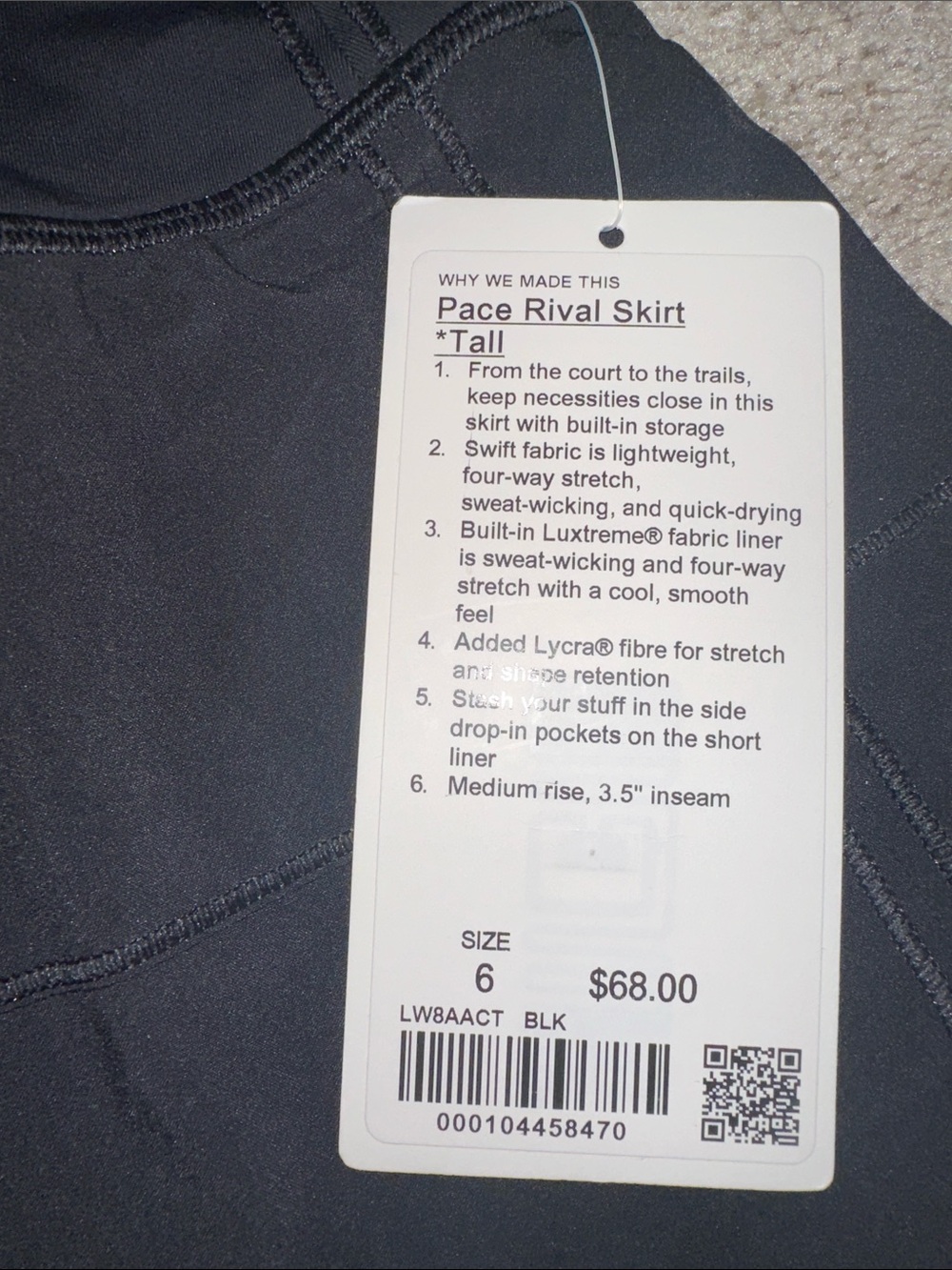 lululemon athletica Black Active Skort with Built-In Shorts